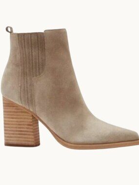 Marc Fisher Oshay Beige Suede Western Chelsea Booties | 8 / 8.5